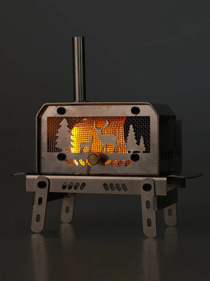 Outdoor Firewood Stove with Chimney Wood Burning Stove Stainless Steel Camping Wood Stove for Backpacking Fishing