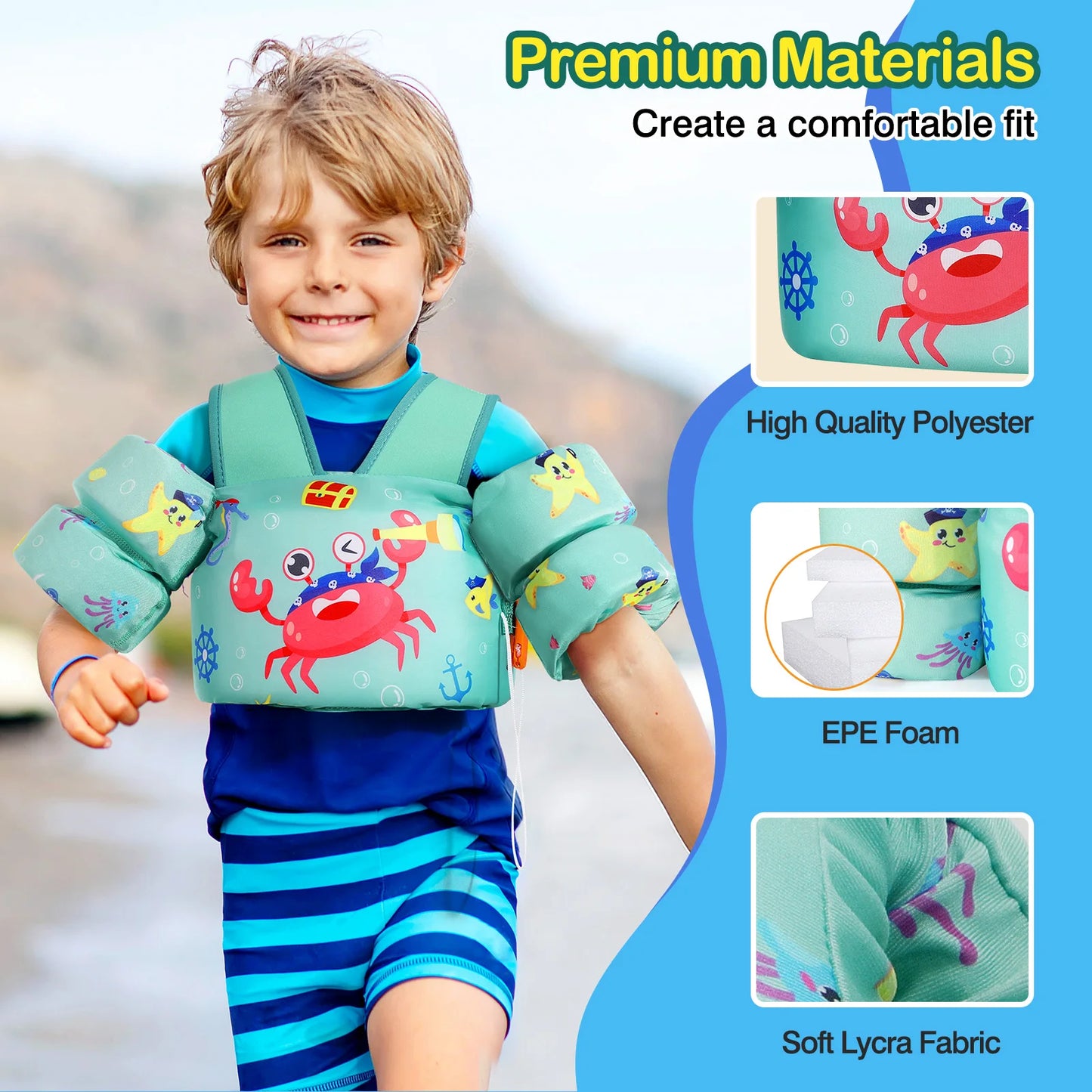 MoKo Toddler Swim Vest for Kids Swim Arm Floaties 30-60 lbs Boys and Girls Cartoon Swimming Water Wings Pool Float Vests Sleeves
