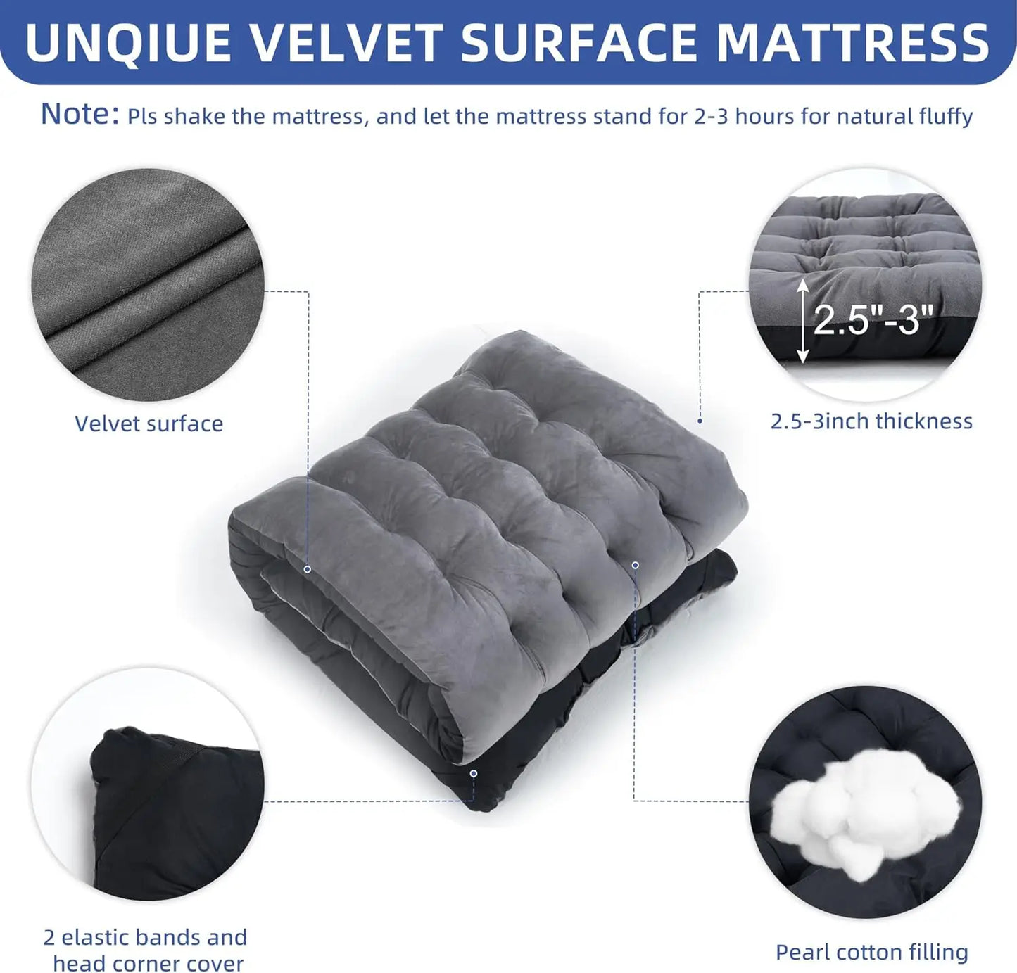 Portable Camping Cot with Mattress, Pillow & Bag for Adults - 600 LBS Capacity, Grey+Black