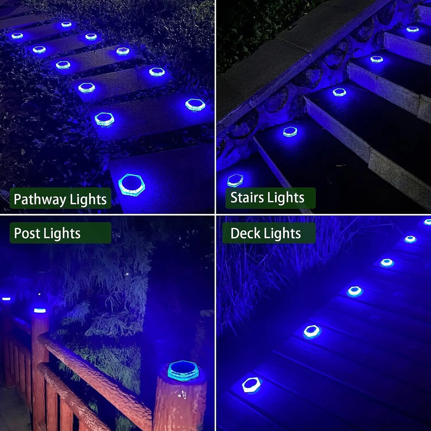 6 Pack Solar Driveway Lights Outdoor IP68 Waterproof Blue Deck Step Lights Solar Stair Lights Stick on Dock Garage Pool Fence