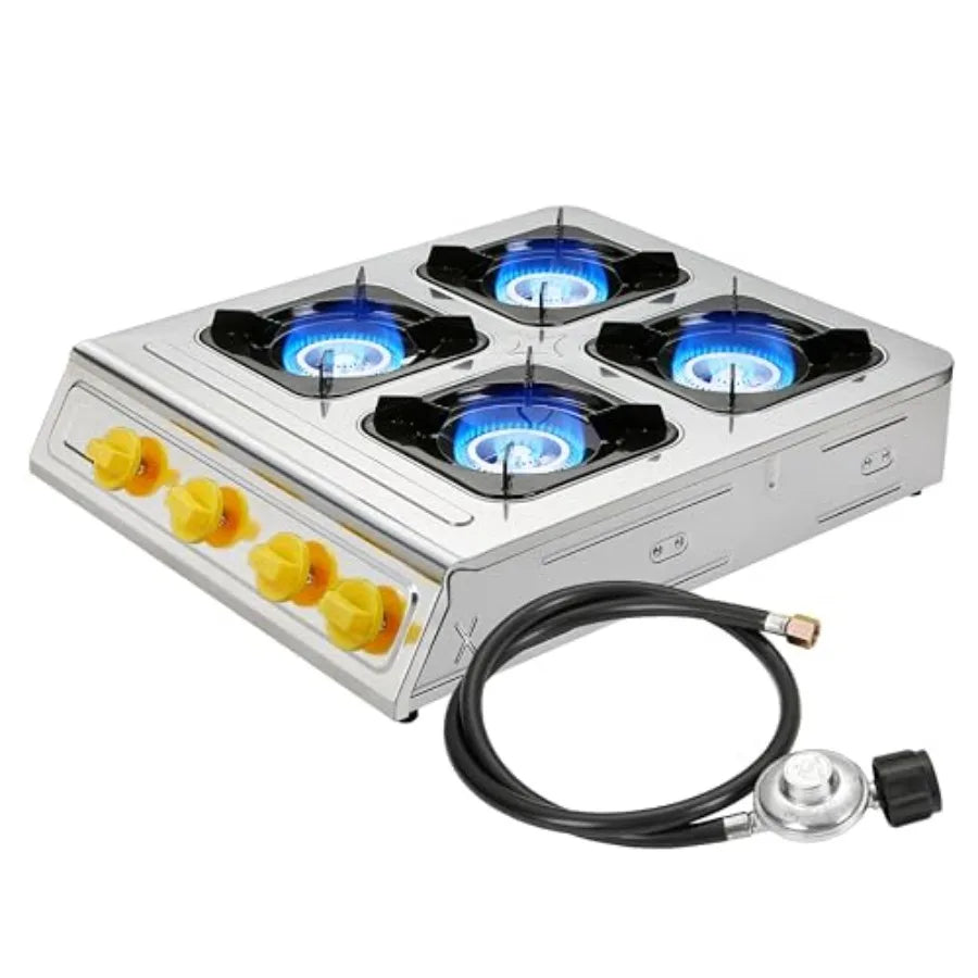 4 Burner Propane Gas Stove 40000 BTU Stainless Steel Cooktop with Enamel Pan Support Electronic Ignition for Camping Outdoor Co