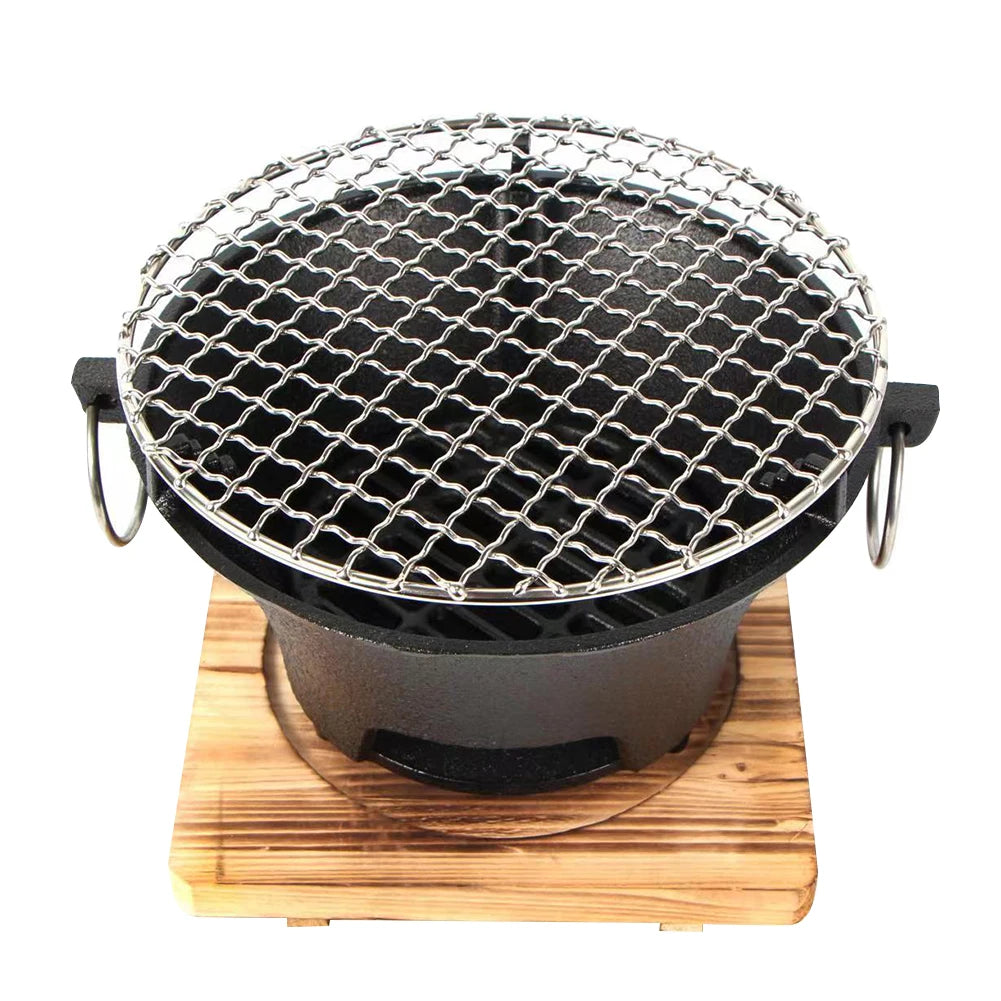 Stainless Steel Round Barbecue Grill Portable Camping Stove Picnic Barbecue Party Stove Family Camping Desktop Small Charcoal Ba