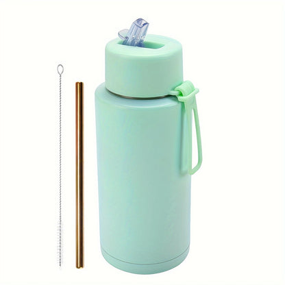 Stainless Steel Insulated Water Bottle, 35oz (1000ml) - Sports Travel Thermal Cup, Hot Cold Drink Flask with Straw Lid, Silicone