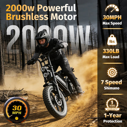 AONPO P20 Electric Bicycle 2000W Powerful motor 52V20AH lithium battery Mountain adult Electric Bike 20 Inch Fat Tire E-bike