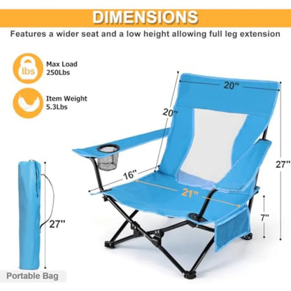 Beach Camping Chair 2 Pack Outdoor Folding Lawn Chair for Adults Heavy Duty Portable Chair with Armrest for Outside Fishing Spo