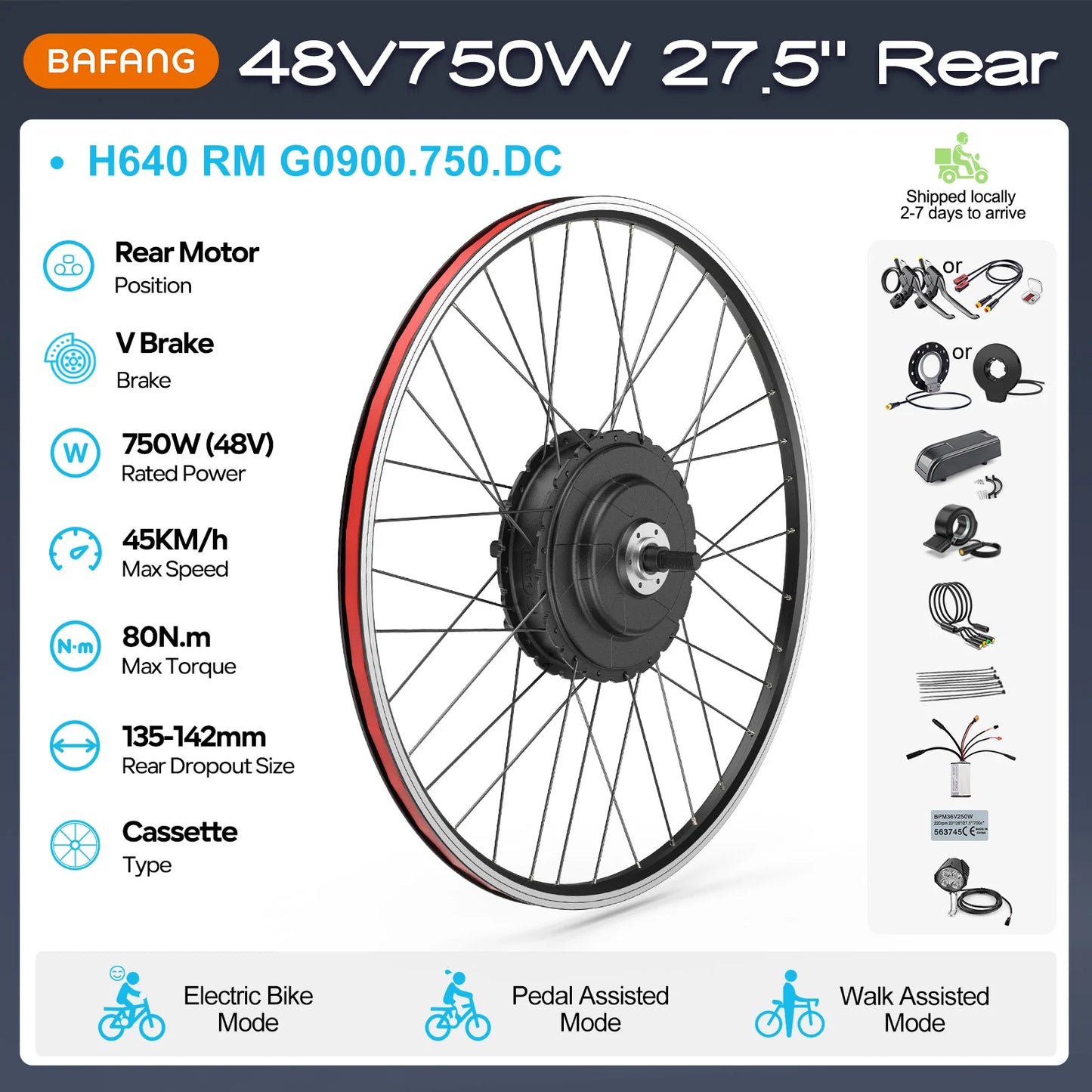 [US Direct ] Bafang 48V 500W 750w Wheel Hub Motor V-Brake Front & Rear Drive Electric Bicycle Conversion Kits 8fun eBike Engine
