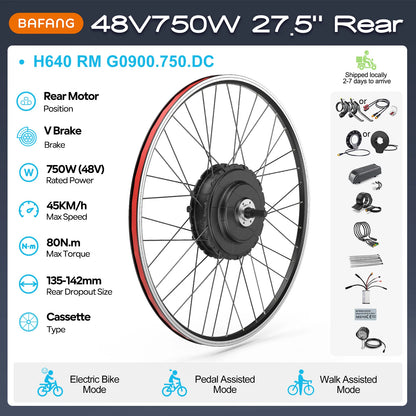 [US Direct ] Bafang 48V 500W 750w Wheel Hub Motor V-Brake Front & Rear Drive Electric Bicycle Conversion Kits 8fun eBike Engine