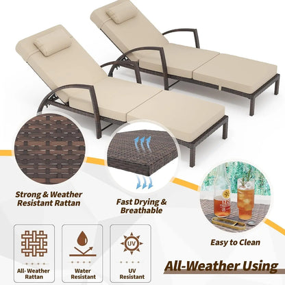 Outdoor Chaise Lounge Chairs Set of 2, 5-Level Adjustable Backrest Patio Chaise Lounge Chairs, Armrest, Cushion, Customized