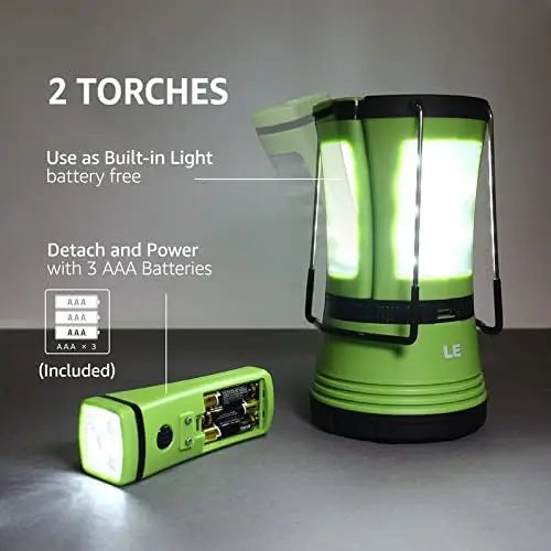 Rechargeable LED Camping Lantern, 600LM with Detachable Flashlight, USB & Car Charger Included for Emergency and Outdoor Use