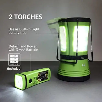 Rechargeable LED Camping Lantern, 600LM with Detachable Flashlight, USB & Car Charger Included for Emergency and Outdoor Use