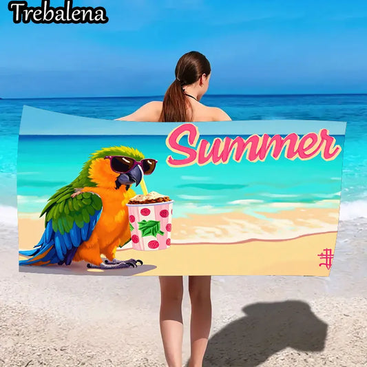 30*60inch Ultra-Soft Beach Towel with Summer Parrot Beach Towel Vibrant Ocean Scene