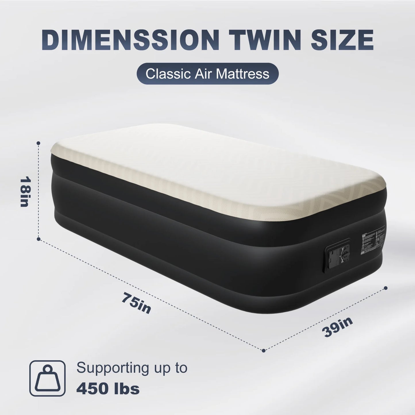 Twin Air Mattress with Built-In Pump, 18in Foam Topper Blow up Mattress, Quick Inflation/Deflation Inflatable Mattress