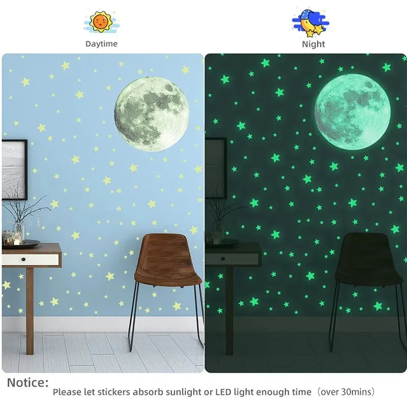 103pcs Luminous Moon and Stars Wall Stickers Glow in the Dark Wall Decals Bedroom Ceiling Home Decorative Stickers Kids Room