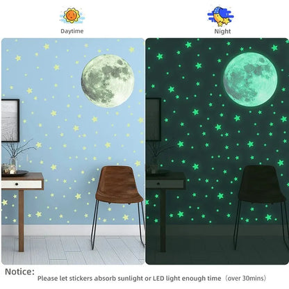 103pcs Luminous Moon and Stars Wall Stickers Glow in the Dark Wall Decals Bedroom Ceiling Home Decorative Stickers Kids Room