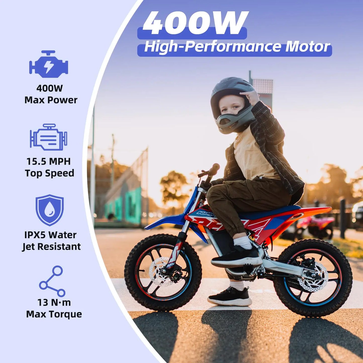 RFN Warrior Kids E250 36V Electric Dirt Bike,with 400W Dirt Bike, 11.2-Mile Long-Range Off-Road Bike with 3 Speeds For Ages 3-6
