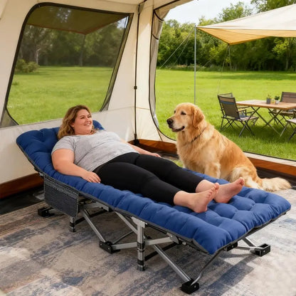 Oversized XXL Folding Camping Cot with Mattress, Heavy Duty Sleeping Cot Bed Portable Adults Outdoor Bed with Carry Bag, Travel