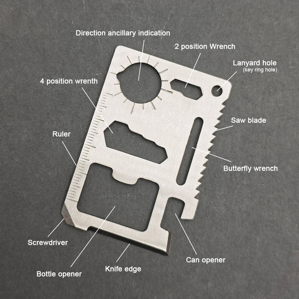 Stainless Steel EDC Pocket Tool Credit Card, 11-in-1 Portable Outdoor Camping Survival Multi-Tool Tourism Equipment hunting tool