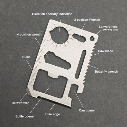 Stainless Steel EDC Pocket Tool Credit Card, 11-in-1 Portable Outdoor Camping Survival Multi-Tool Tourism Equipment hunting tool
