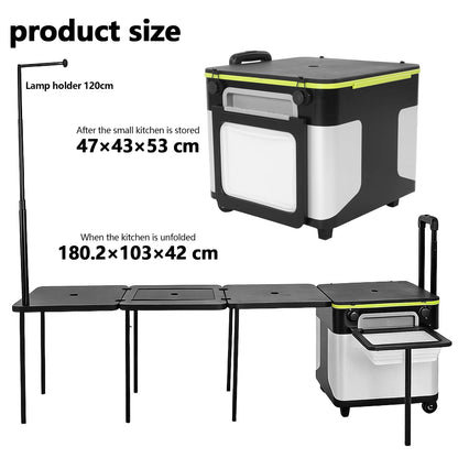 Multifunctional Outdoor Kitchen Station with Wheels Rolling Master Cook Station with Light Poles for Home BBQ Tailgates Cookouts