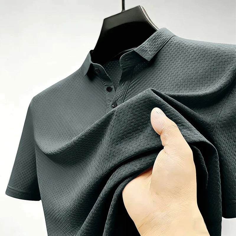 Men's Quick Dry Ice Silk Polo Shirt Short Sleeve Button Placket Jacquard Daily Wear