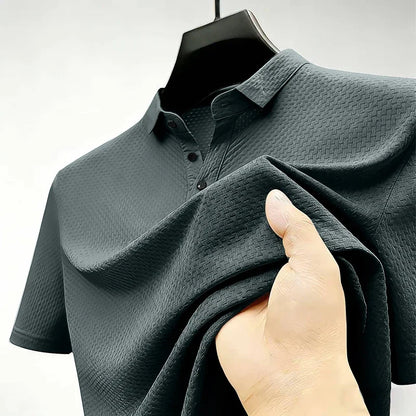 Men's Quick Dry Ice Silk Polo Shirt Short Sleeve Button Placket Jacquard Daily Wear