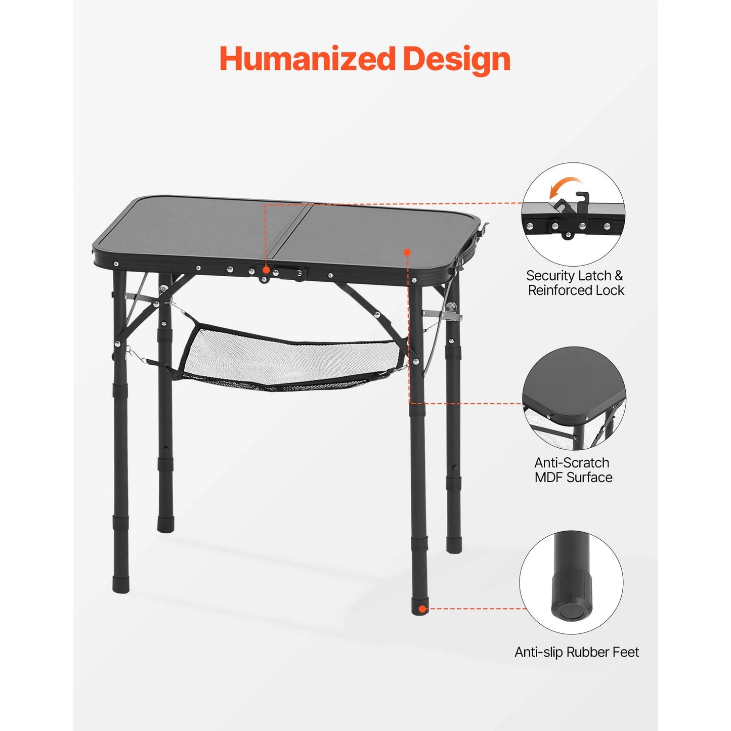 SucceBuy Folding Camping Table Adjustable Height Portable Side Tables Aluminum MDF Beach Table with Mesh Layer for Picnic BBQ