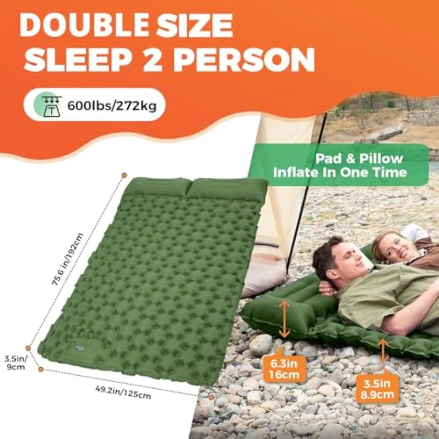 Sleeping Pad for Camping Ultralight Connectable Inflatable Sleeping Pad Camping Mattress with 6.3" Built-in Pillow and Foot Pum