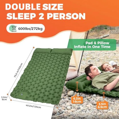 Sleeping Pad for Camping Ultralight Connectable Inflatable Sleeping Pad Camping Mattress with 6.3" Built-in Pillow and Foot Pum