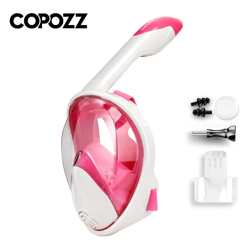 COPOZZ Full Face Scuba Diving Mask Anti Fog Goggles With Camera Mount Underwater Wide View Snorkel Swimming Mask For Adult Youth