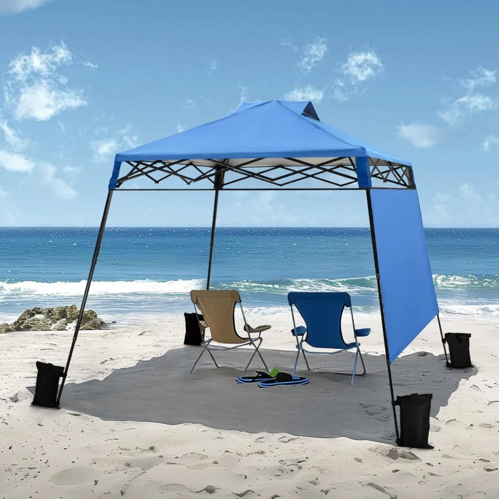 8x8ft Pop Up Canopy Tent with Wheeled Bag & 4 Weight Bags, Instant One Push Portable Shelter with Slanted Legs, Blue
