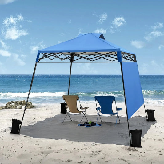 8x8ft Pop Up Canopy Tent with Wheeled Bag & 4 Weight Bags, Instant One Push Portable Shelter with Slanted Legs, Blue