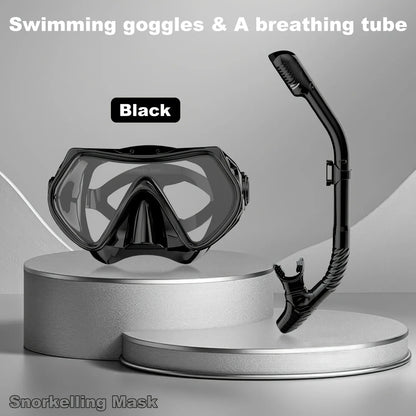 2026 New Scuba Diving Mask Snorkel Set For Adults Tempered Glass Professional Panoramic Snorkeling Gear Swimming Training