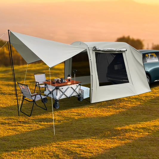 Car Awning Outdoor Tent, Car Tent Attachment for Camping 4-6 Person SUV Sedan Tailgate Awning Shelter Extension, 4.85*2.4*1.95m