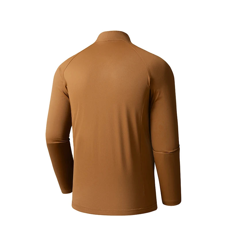 Quick-drying Gym Polo Shirts Men Summer Stand Collar Stretch Long Sleeves Outdoor Lightweight Zipper Pockets Sports Shirts