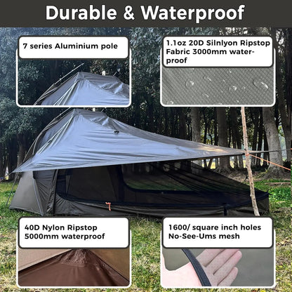 Ultralight One Person Tent with Rainfly, Easy Setup for 3-Season Camping Hiking Backpacking