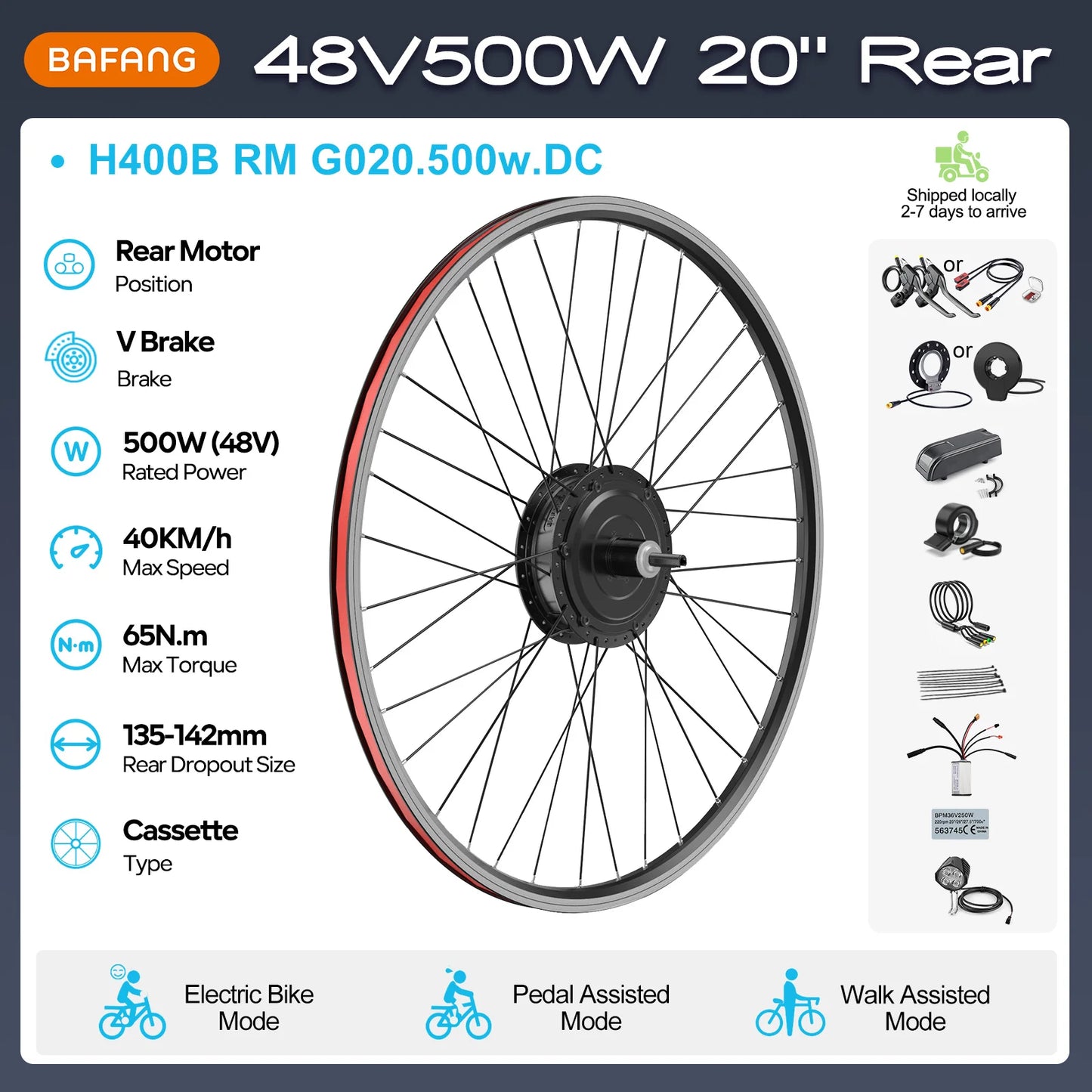 [US Direct ] Bafang 48V 500W 750w Wheel Hub Motor V-Brake Front & Rear Drive Electric Bicycle Conversion Kits 8fun eBike Engine