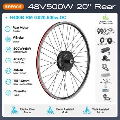 [US Direct ] Bafang 48V 500W 750w Wheel Hub Motor V-Brake Front & Rear Drive Electric Bicycle Conversion Kits 8fun eBike Engine