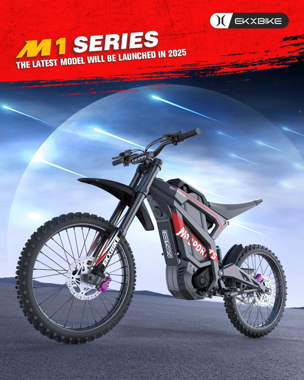 EKXBIKE M1 16800W Peak Electric Dirt Bike 72V/50Ah Electric Motorcycle 85Miles Max Range 62Mph Max Speed Mountain Electric Bike