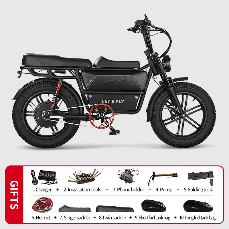 LET'S FLY Mountain bike 2000W 37MPH Adults City Electric Bicycle 48V 60AH 20 Inch Fat Tire  Courier E Bikes Oil Brake  Ebike