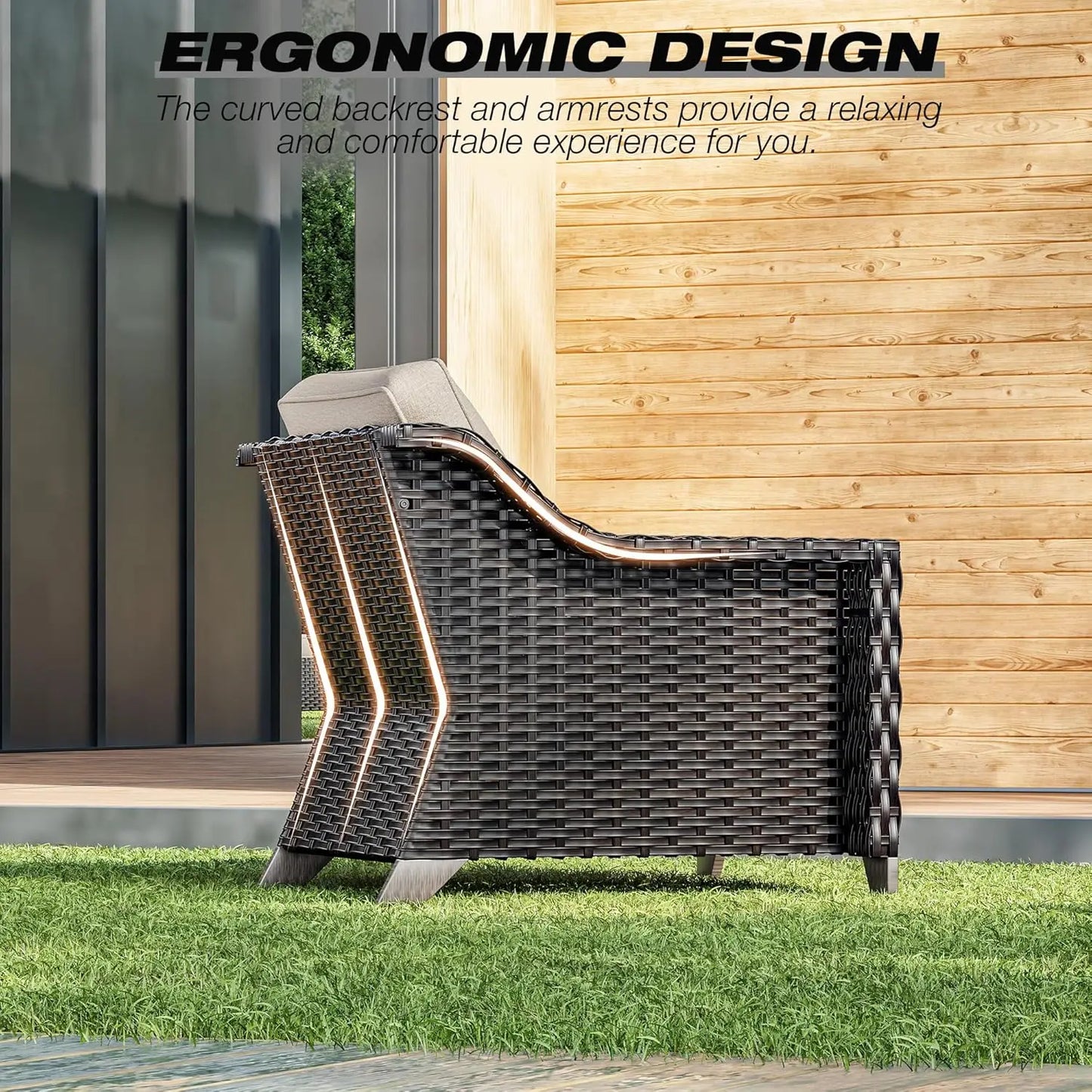Wicker Patio Chairs Set of 2, Outdoor Rattan Furniture with Wide Armrest and Thick Cushions, Upgraded Large Size, Customized