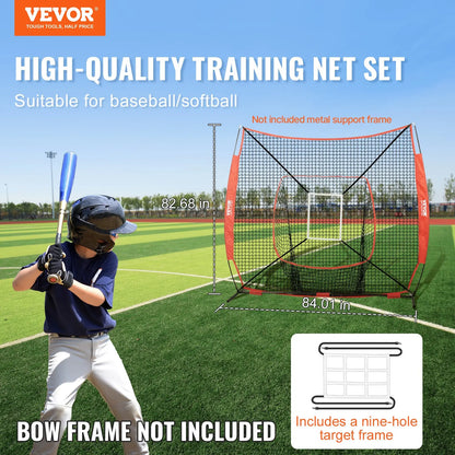 7x7 Ft Baseball Softball Practice Net, Portable Baseball Training Net For Hitting Batting Catching Pitching, Backstop Baseball