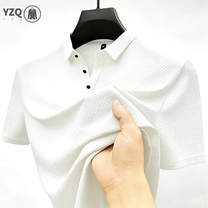 Men's Quick Dry Ice Silk Polo Shirt Short Sleeve Button Placket Jacquard Daily Wear