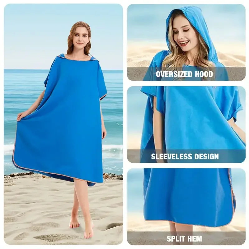 Quick-drying Changing Robe Quick Dry Bathrobe Hooded Absorbent Bath Towel Swimming & Fitness Super Absorbent Bathrobe
