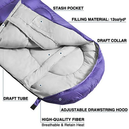 4-Seasons Adult Camping Sleeping Bag Light Warm Extra-Large with Compression Sack for Hiking Backpacking Outdoor Adventures in