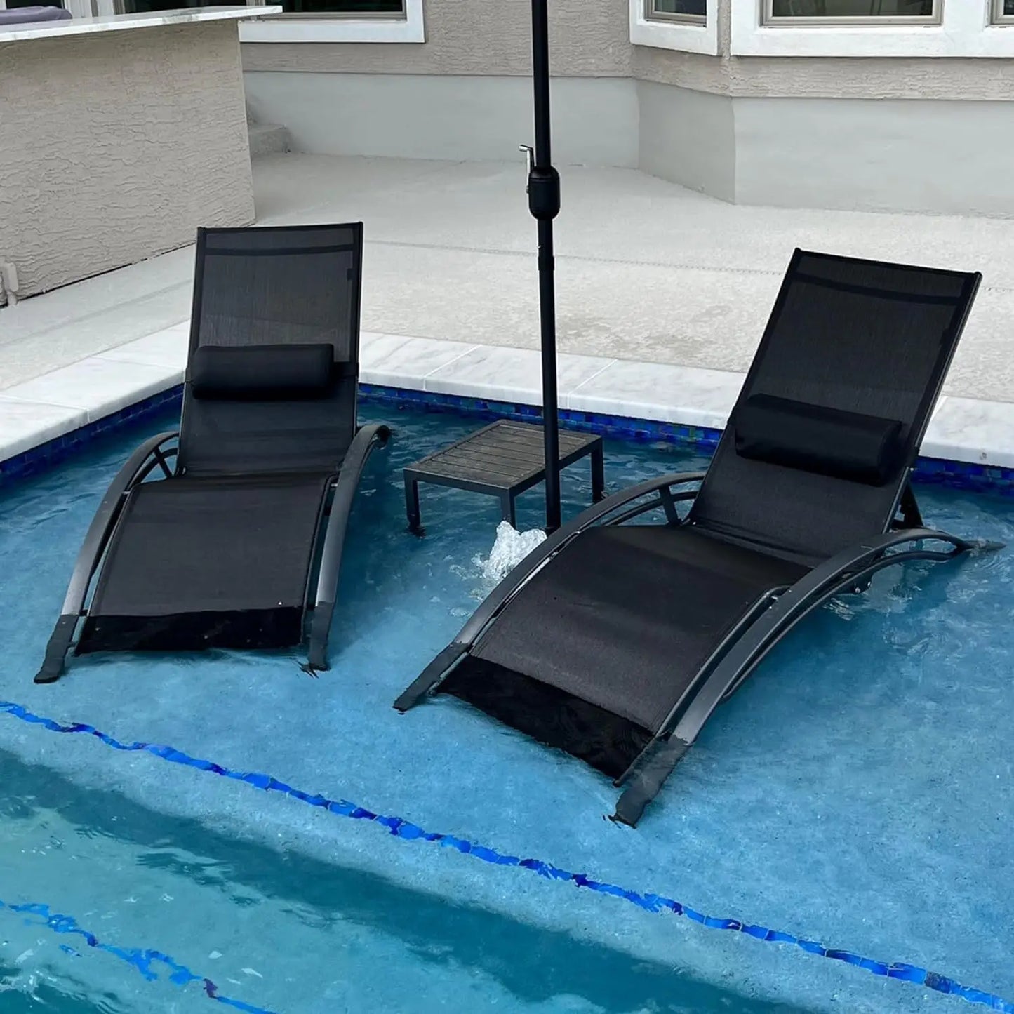 Patio Chaise Lounge Set of 3 Outdoor Lounge Chair Beach Pool Sunbathing Lawn Lounger Recliner Chiar Outside Tanning Chairs
