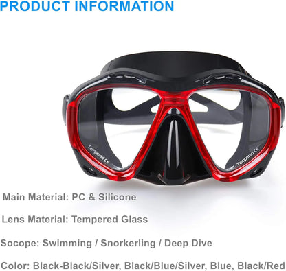 Panoramic HD Snorkel Mask, Anti-Fog Scuba Goggles with Tempered Glass and Nose Cover for Diving and Swimming