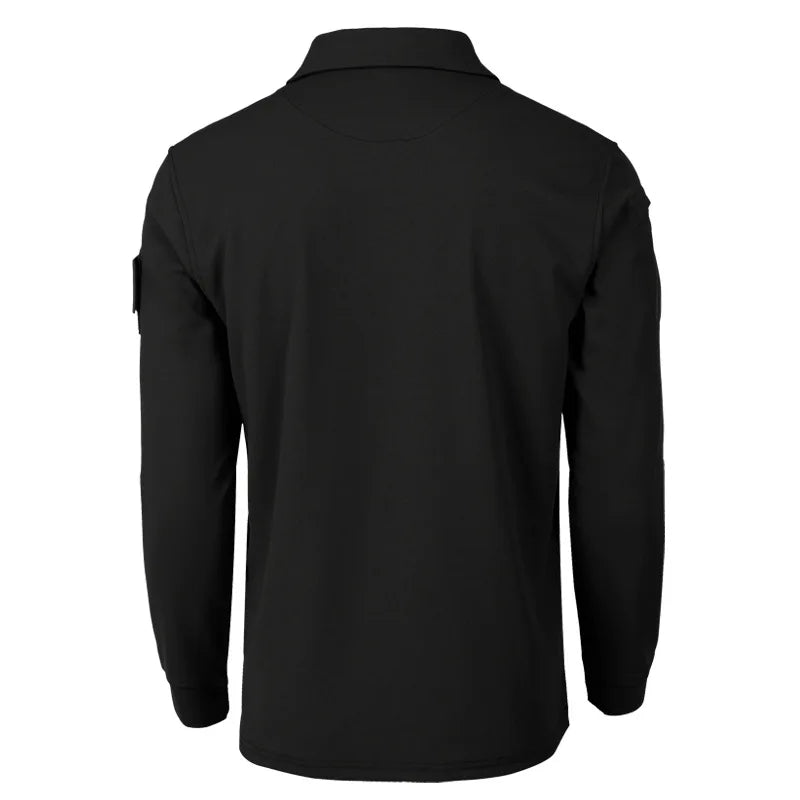 Mens Quick Dry Tactical Polo Shirt Summer Breatable Outdoor Training Top Embroidered Logo Turn-down Collar Long Sleeve Clothes