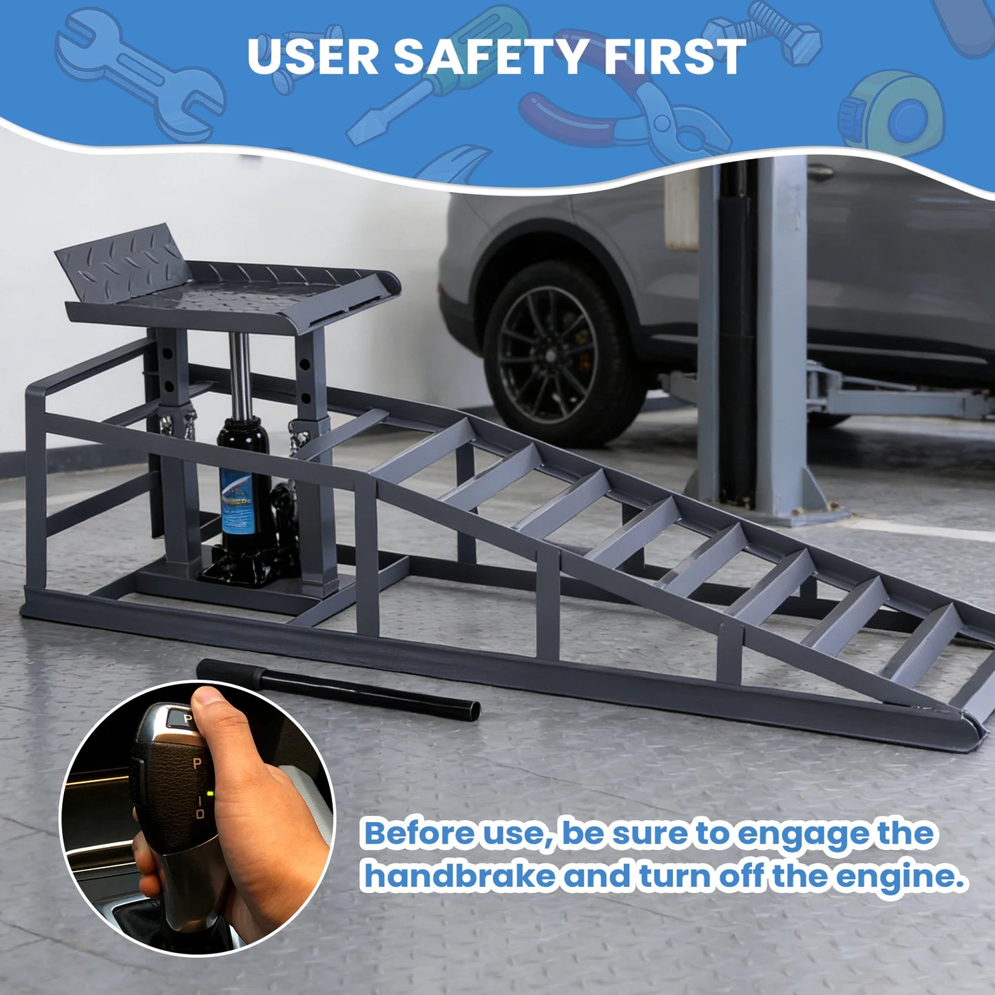 2 PCS Hydraulic Car Ramps Adjust Heights 9.8-15in Truck Wheel Ramps 5T/11000LBS Capacity for Home Garage Maintenance Oil Changes