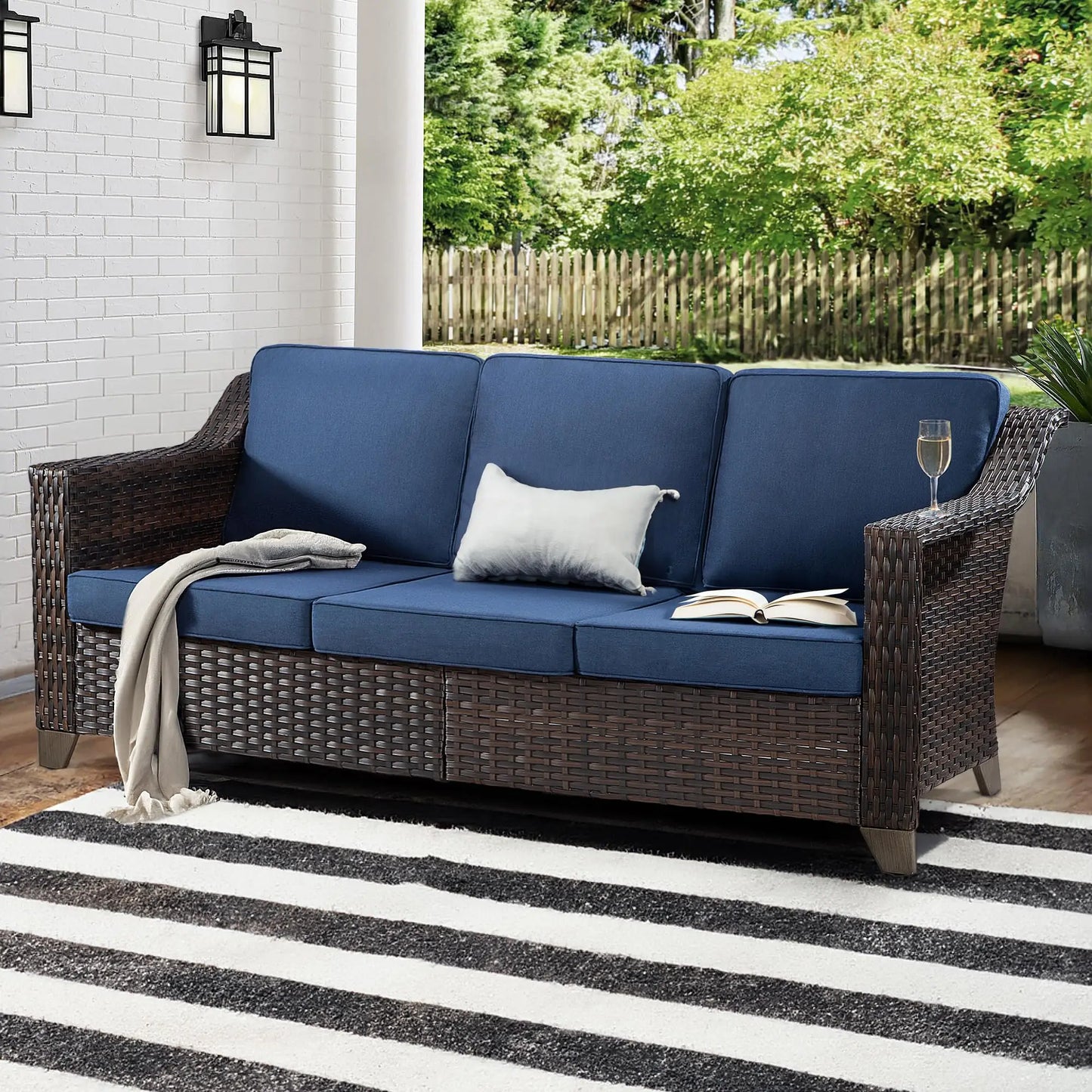 Wicker Patio Chairs Set of 2, Outdoor Rattan Furniture with Wide Armrest and Thick Cushions, Upgraded Large Size, Customized