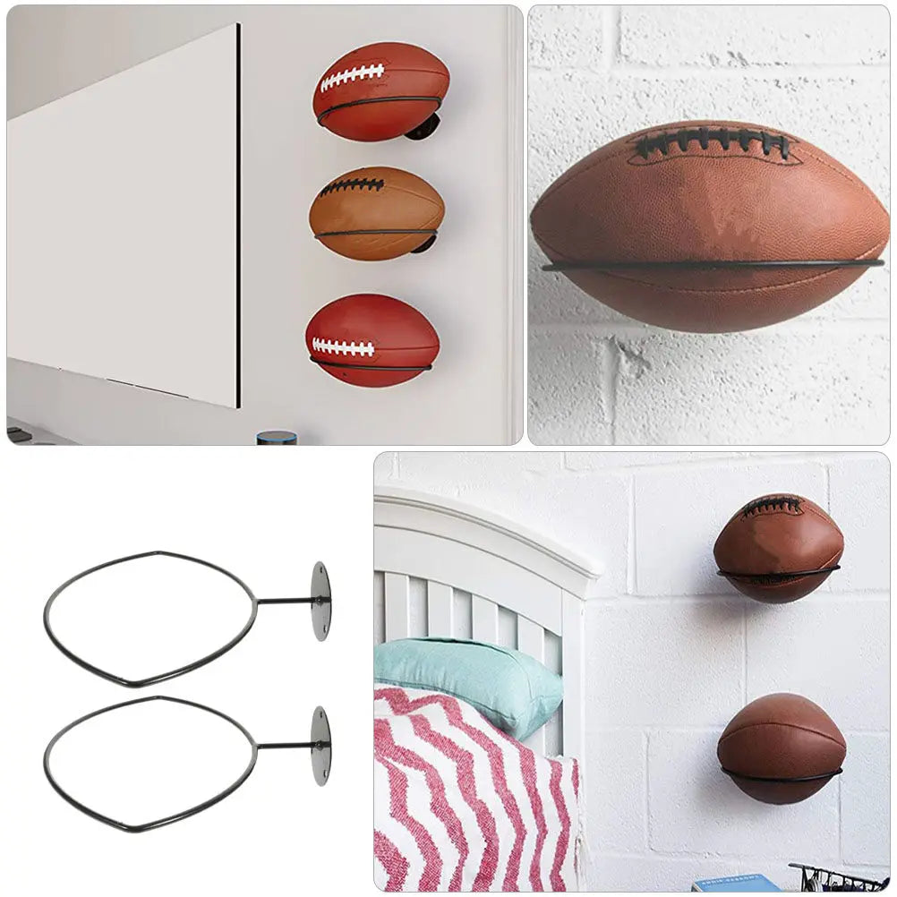 2Pcs Wall Football Rack Iron Ball Display Stand for Shopping Mall Counter Home Gym Basketball Rugby Volleyball Hat Storage